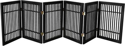 Freestanding Wooden Dog Gate Foldable Indoor Pet Gate No Drill Expandable Barrier for Doorways Stairs Hallways Portable Wood Fence for Small Dogs & Puppies (Brown Pet Gate, 4 Panel 24" Tall)