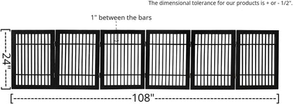 Freestanding Wooden Dog Gate Foldable Indoor Pet Gate No Drill Expandable Barrier for Doorways Stairs Hallways Portable Wood Fence for Small Dogs & Puppies (Brown Pet Gate, 4 Panel 24" Tall)