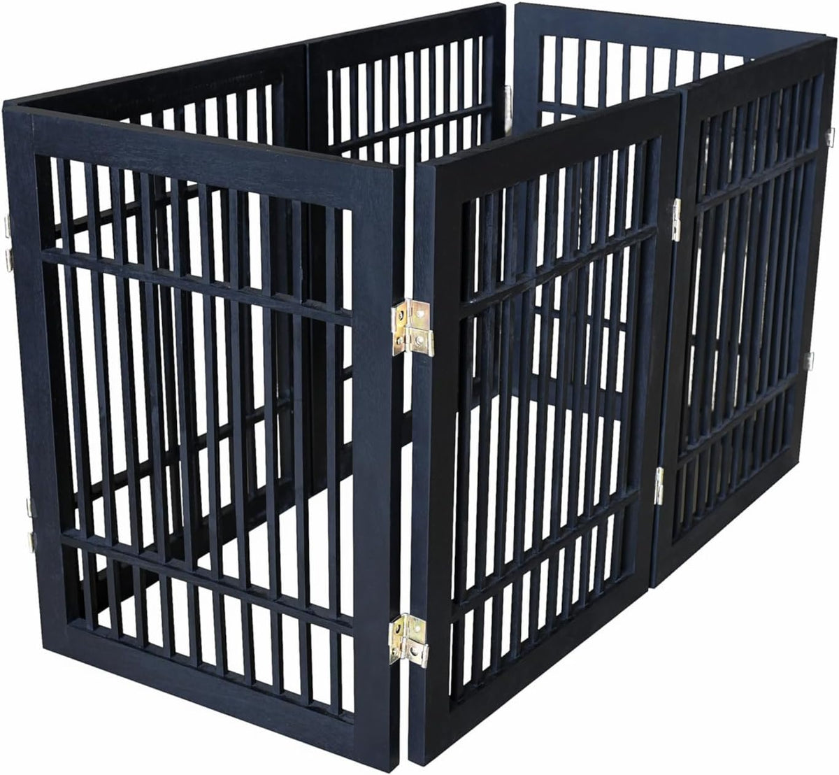 Freestanding Wooden Dog Gate Foldable Indoor Pet Gate No Drill Expandable Barrier for Doorways Stairs Hallways Portable Wood Fence for Small Dogs & Puppies (Brown Pet Gate, 4 Panel 24" Tall)