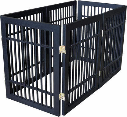 Freestanding Wooden Dog Gate Foldable Indoor Pet Gate No Drill Expandable Barrier for Doorways Stairs Hallways Portable Wood Fence for Small Dogs & Puppies (Brown Pet Gate, 4 Panel 24" Tall)