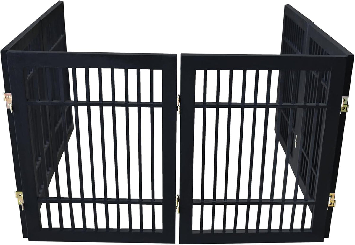 Freestanding Wooden Dog Gate Foldable Indoor Pet Gate No Drill Expandable Barrier for Doorways Stairs Hallways Portable Wood Fence for Small Dogs & Puppies (Brown Pet Gate, 4 Panel 24" Tall)