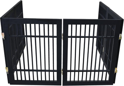 Freestanding Wooden Dog Gate Foldable Indoor Pet Gate No Drill Expandable Barrier for Doorways Stairs Hallways Portable Wood Fence for Small Dogs & Puppies (Brown Pet Gate, 4 Panel 24" Tall)