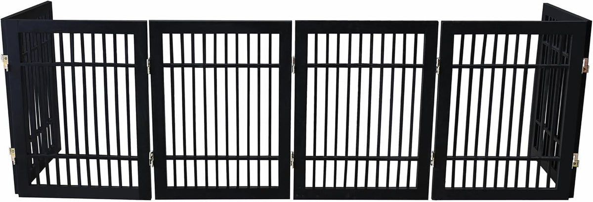 Freestanding Wooden Dog Gate Foldable Indoor Pet Gate No Drill Expandable Barrier for Doorways Stairs Hallways Portable Wood Fence for Small Dogs & Puppies (Brown Pet Gate, 4 Panel 24" Tall)