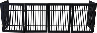 Freestanding Wooden Dog Gate Foldable Indoor Pet Gate No Drill Expandable Barrier for Doorways Stairs Hallways Portable Wood Fence for Small Dogs & Puppies (Brown Pet Gate, 4 Panel 24" Tall)
