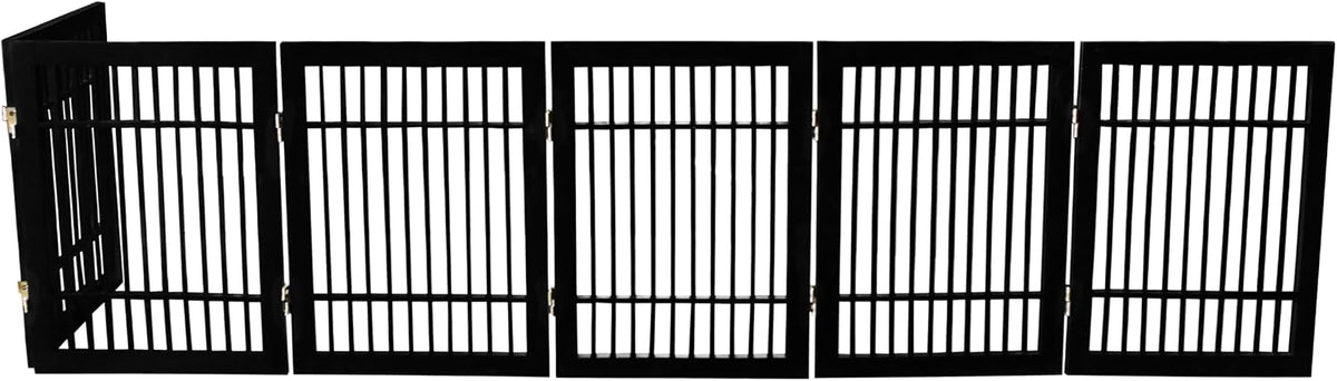 Freestanding Wooden Dog Gate Foldable Indoor Pet Gate No Drill Expandable Barrier for Doorways Stairs Hallways Portable Wood Fence for Small Dogs & Puppies (Brown Pet Gate, 4 Panel 24" Tall)