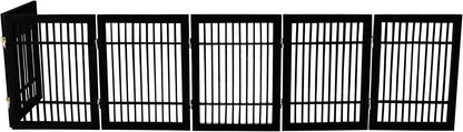 Freestanding Wooden Dog Gate Foldable Indoor Pet Gate No Drill Expandable Barrier for Doorways Stairs Hallways Portable Wood Fence for Small Dogs & Puppies (Brown Pet Gate, 4 Panel 24" Tall)