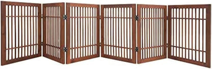 Freestanding Wooden Dog Gate Foldable Indoor Pet Gate No Drill Expandable Barrier for Doorways Stairs Hallways Portable Wood Fence for Small Dogs & Puppies (Brown Pet Gate, 4 Panel 24" Tall)