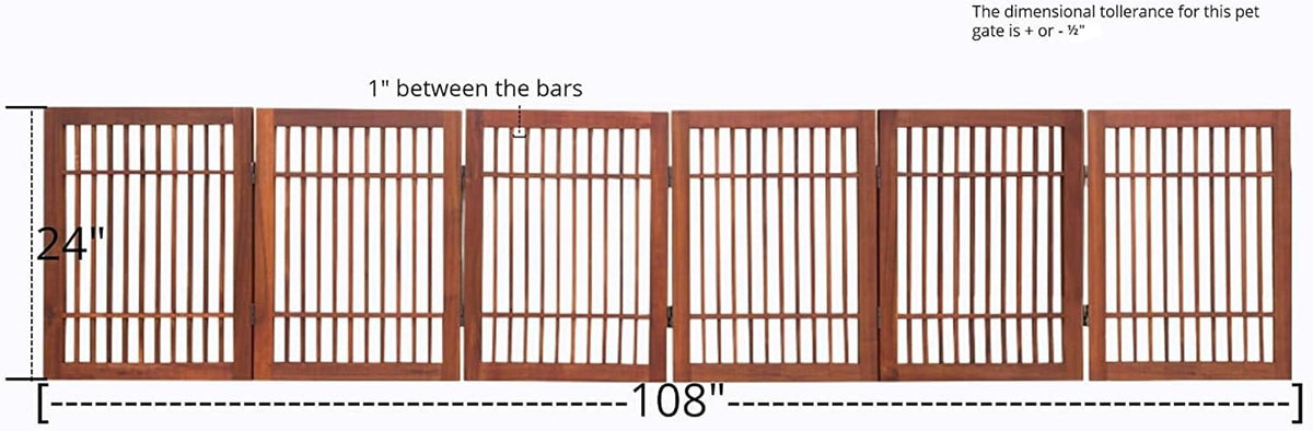 Freestanding Wooden Dog Gate Foldable Indoor Pet Gate No Drill Expandable Barrier for Doorways Stairs Hallways Portable Wood Fence for Small Dogs & Puppies (Brown Pet Gate, 4 Panel 24" Tall)