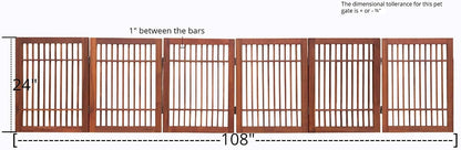 Freestanding Wooden Dog Gate Foldable Indoor Pet Gate No Drill Expandable Barrier for Doorways Stairs Hallways Portable Wood Fence for Small Dogs & Puppies (Brown Pet Gate, 4 Panel 24" Tall)