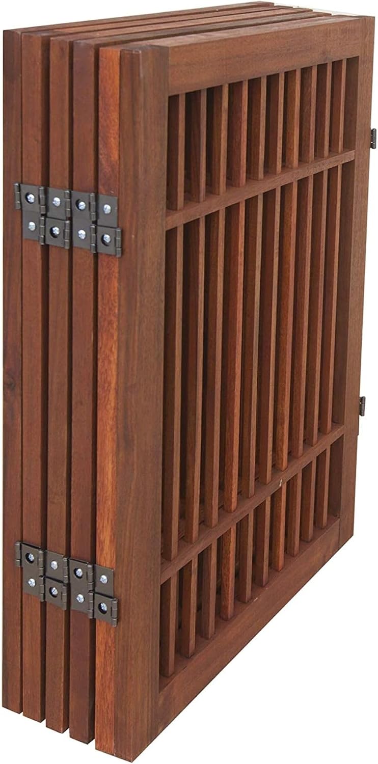 Freestanding Wooden Dog Gate Foldable Indoor Pet Gate No Drill Expandable Barrier for Doorways Stairs Hallways Portable Wood Fence for Small Dogs & Puppies (Brown Pet Gate, 4 Panel 24" Tall)