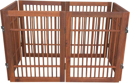 Freestanding Wooden Dog Gate Foldable Indoor Pet Gate No Drill Expandable Barrier for Doorways Stairs Hallways Portable Wood Fence for Small Dogs & Puppies (Brown Pet Gate, 4 Panel 24" Tall)