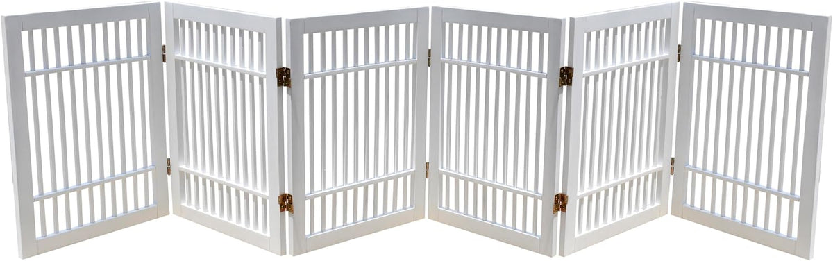 Freestanding Wooden Dog Gate Foldable Indoor Pet Gate No Drill Expandable Barrier for Doorways Stairs Hallways Portable Wood Fence for Small Dogs & Puppies (Brown Pet Gate, 4 Panel 24" Tall)
