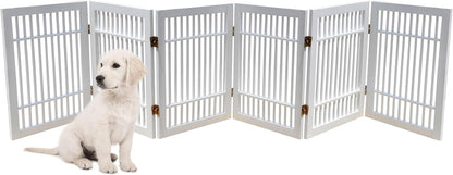 Freestanding Wooden Dog Gate Foldable Indoor Pet Gate No Drill Expandable Barrier for Doorways Stairs Hallways Portable Wood Fence for Small Dogs & Puppies (Brown Pet Gate, 4 Panel 24" Tall)