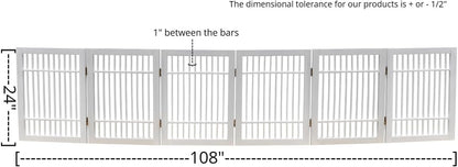 Freestanding Wooden Dog Gate Foldable Indoor Pet Gate No Drill Expandable Barrier for Doorways Stairs Hallways Portable Wood Fence for Small Dogs & Puppies (Brown Pet Gate, 4 Panel 24" Tall)