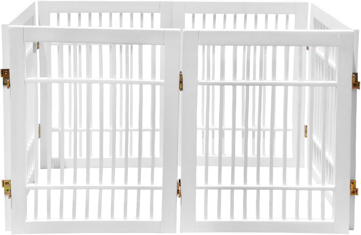 Freestanding Wooden Dog Gate Foldable Indoor Pet Gate No Drill Expandable Barrier for Doorways Stairs Hallways Portable Wood Fence for Small Dogs & Puppies (Brown Pet Gate, 4 Panel 24" Tall)