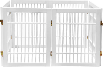 Freestanding Wooden Dog Gate Foldable Indoor Pet Gate No Drill Expandable Barrier for Doorways Stairs Hallways Portable Wood Fence for Small Dogs & Puppies (Brown Pet Gate, 4 Panel 24" Tall)
