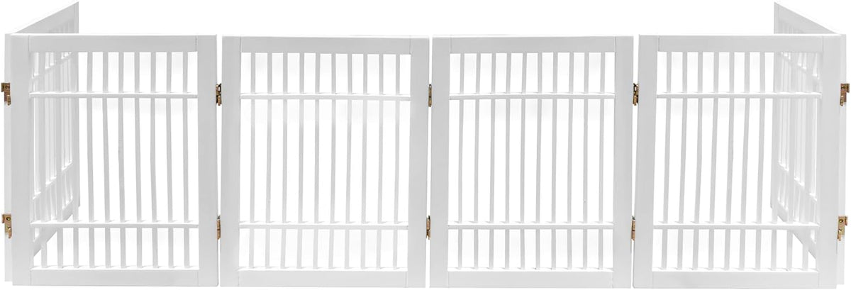 Freestanding Wooden Dog Gate Foldable Indoor Pet Gate No Drill Expandable Barrier for Doorways Stairs Hallways Portable Wood Fence for Small Dogs & Puppies (Brown Pet Gate, 4 Panel 24" Tall)