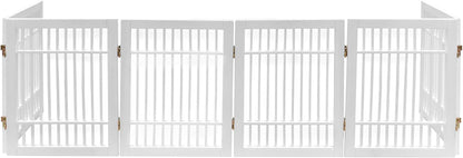 Freestanding Wooden Dog Gate Foldable Indoor Pet Gate No Drill Expandable Barrier for Doorways Stairs Hallways Portable Wood Fence for Small Dogs & Puppies (Brown Pet Gate, 4 Panel 24" Tall)