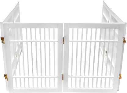 Freestanding Wooden Dog Gate Foldable Indoor Pet Gate No Drill Expandable Barrier for Doorways Stairs Hallways Portable Wood Fence for Small Dogs & Puppies (Brown Pet Gate, 4 Panel 24" Tall)