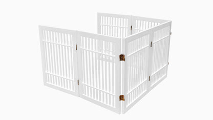 Freestanding Wooden Dog Gate Foldable Indoor Pet Gate No Drill Expandable Barrier for Doorways Stairs Hallways Portable Wood Fence for Small Dogs & Puppies (Brown Pet Gate, 4 Panel 24" Tall)