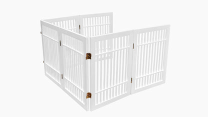Freestanding Wooden Dog Gate Foldable Indoor Pet Gate No Drill Expandable Barrier for Doorways Stairs Hallways Portable Wood Fence for Small Dogs & Puppies (Brown Pet Gate, 4 Panel 24" Tall)