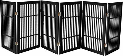 Freestanding Wooden Dog Gate Foldable Indoor Pet Gate No Drill Expandable Barrier for Doorways Stairs Hallways Portable Wood Fence for Small Dogs & Puppies (Brown Pet Gate, 4 Panel 24" Tall)
