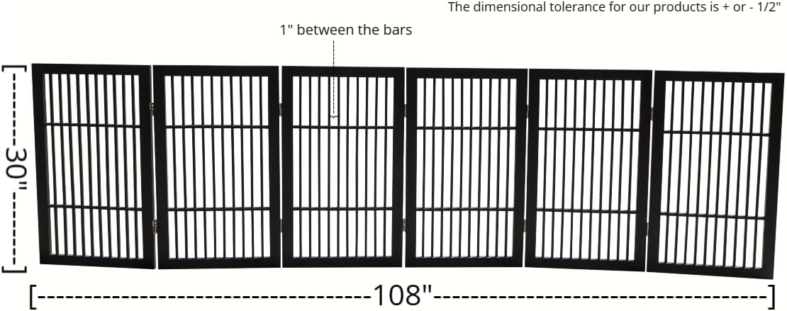Freestanding Wooden Dog Gate Foldable Indoor Pet Gate No Drill Expandable Barrier for Doorways Stairs Hallways Portable Wood Fence for Small Dogs & Puppies (Brown Pet Gate, 4 Panel 24" Tall)