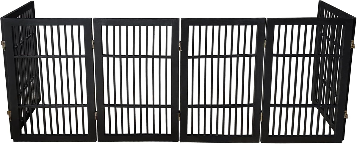 Freestanding Wooden Dog Gate Foldable Indoor Pet Gate No Drill Expandable Barrier for Doorways Stairs Hallways Portable Wood Fence for Small Dogs & Puppies (Brown Pet Gate, 4 Panel 24" Tall)
