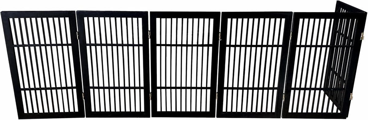 Freestanding Wooden Dog Gate Foldable Indoor Pet Gate No Drill Expandable Barrier for Doorways Stairs Hallways Portable Wood Fence for Small Dogs & Puppies (Brown Pet Gate, 4 Panel 24" Tall)