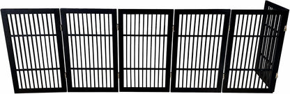 Freestanding Wooden Dog Gate Foldable Indoor Pet Gate No Drill Expandable Barrier for Doorways Stairs Hallways Portable Wood Fence for Small Dogs & Puppies (Brown Pet Gate, 4 Panel 24" Tall)