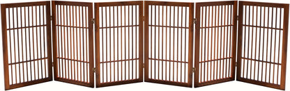 Freestanding Wooden Dog Gate Foldable Indoor Pet Gate No Drill Expandable Barrier for Doorways Stairs Hallways Portable Wood Fence for Small Dogs & Puppies (Brown Pet Gate, 4 Panel 24" Tall)