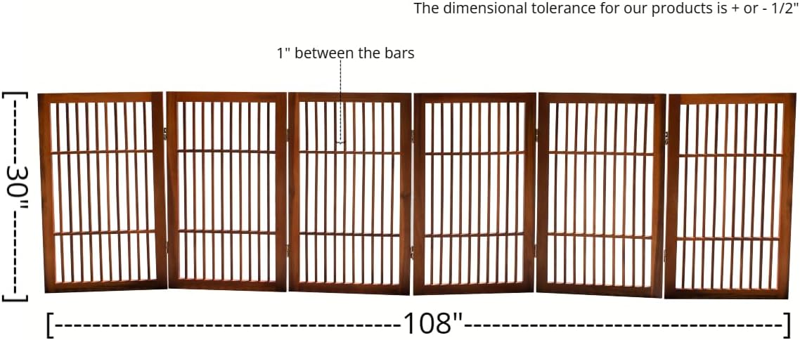 Freestanding Wooden Dog Gate Foldable Indoor Pet Gate No Drill Expandable Barrier for Doorways Stairs Hallways Portable Wood Fence for Small Dogs & Puppies (Brown Pet Gate, 4 Panel 24" Tall)
