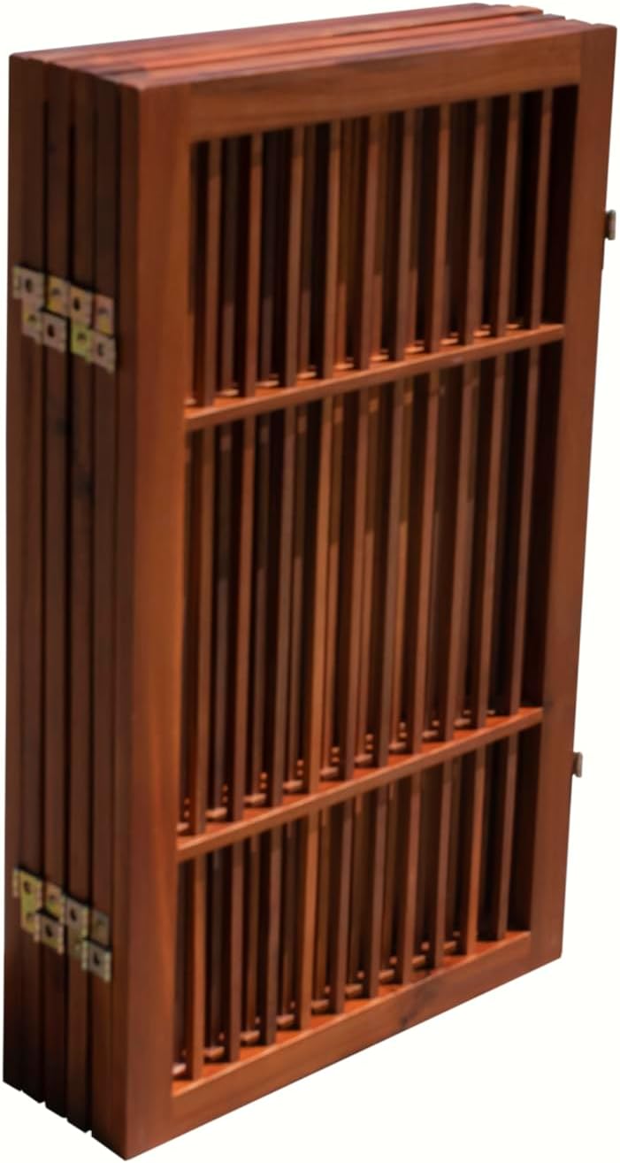 Freestanding Wooden Dog Gate Foldable Indoor Pet Gate No Drill Expandable Barrier for Doorways Stairs Hallways Portable Wood Fence for Small Dogs & Puppies (Brown Pet Gate, 4 Panel 24" Tall)