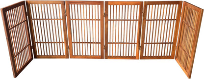 Freestanding Wooden Dog Gate Foldable Indoor Pet Gate No Drill Expandable Barrier for Doorways Stairs Hallways Portable Wood Fence for Small Dogs & Puppies (Brown Pet Gate, 4 Panel 24" Tall)