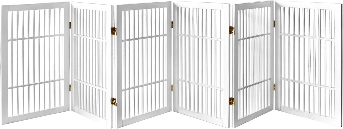Freestanding Wooden Dog Gate Foldable Indoor Pet Gate No Drill Expandable Barrier for Doorways Stairs Hallways Portable Wood Fence for Small Dogs & Puppies (Brown Pet Gate, 4 Panel 24" Tall)