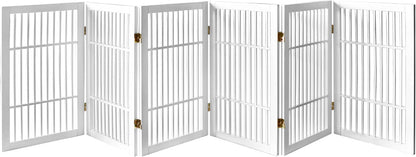 Freestanding Wooden Dog Gate Foldable Indoor Pet Gate No Drill Expandable Barrier for Doorways Stairs Hallways Portable Wood Fence for Small Dogs & Puppies (Brown Pet Gate, 4 Panel 24" Tall)