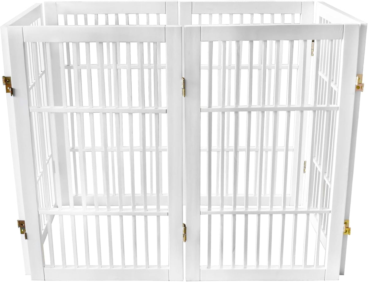 Freestanding Wooden Dog Gate Foldable Indoor Pet Gate No Drill Expandable Barrier for Doorways Stairs Hallways Portable Wood Fence for Small Dogs & Puppies (Brown Pet Gate, 4 Panel 24" Tall)