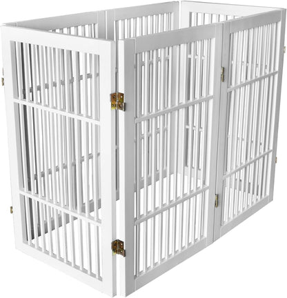 Freestanding Wooden Dog Gate Foldable Indoor Pet Gate No Drill Expandable Barrier for Doorways Stairs Hallways Portable Wood Fence for Small Dogs & Puppies (Brown Pet Gate, 4 Panel 24" Tall)