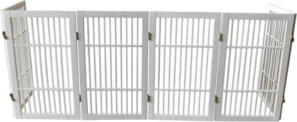 Freestanding Wooden Dog Gate Foldable Indoor Pet Gate No Drill Expandable Barrier for Doorways Stairs Hallways Portable Wood Fence for Small Dogs & Puppies (Brown Pet Gate, 4 Panel 24" Tall)