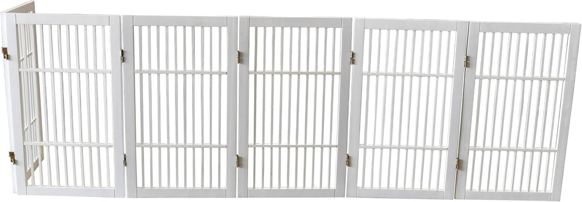 Freestanding Wooden Dog Gate Foldable Indoor Pet Gate No Drill Expandable Barrier for Doorways Stairs Hallways Portable Wood Fence for Small Dogs & Puppies (Brown Pet Gate, 4 Panel 24" Tall)