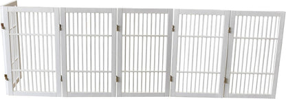 Freestanding Wooden Dog Gate Foldable Indoor Pet Gate No Drill Expandable Barrier for Doorways Stairs Hallways Portable Wood Fence for Small Dogs & Puppies (Brown Pet Gate, 4 Panel 24" Tall)