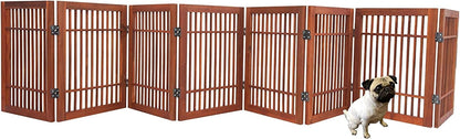 Freestanding Wooden Dog Gate Foldable Indoor Pet Gate No Drill Expandable Barrier for Doorways Stairs Hallways Portable Wood Fence for Small Dogs & Puppies (Brown Pet Gate, 4 Panel 24" Tall)
