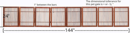 Freestanding Wooden Dog Gate Foldable Indoor Pet Gate No Drill Expandable Barrier for Doorways Stairs Hallways Portable Wood Fence for Small Dogs & Puppies (Brown Pet Gate, 4 Panel 24" Tall)