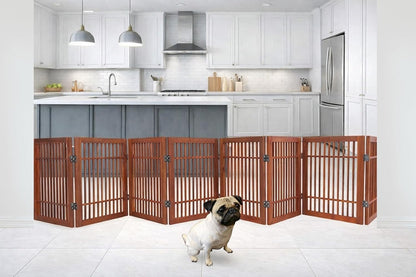Freestanding Wooden Dog Gate Foldable Indoor Pet Gate No Drill Expandable Barrier for Doorways Stairs Hallways Portable Wood Fence for Small Dogs & Puppies (Brown Pet Gate, 4 Panel 24" Tall)