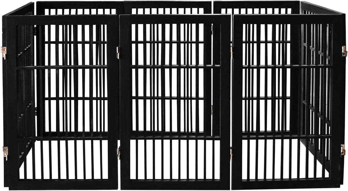 Freestanding Wooden Dog Gate Foldable Indoor Pet Gate No Drill Expandable Barrier for Doorways Stairs Hallways Portable Wood Fence for Small Dogs & Puppies (Brown Pet Gate, 4 Panel 24" Tall)