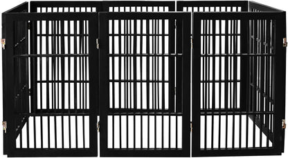 Freestanding Wooden Dog Gate Foldable Indoor Pet Gate No Drill Expandable Barrier for Doorways Stairs Hallways Portable Wood Fence for Small Dogs & Puppies (Brown Pet Gate, 4 Panel 24" Tall)