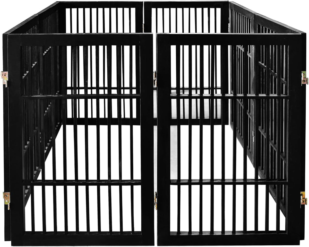 Freestanding Wooden Dog Gate Foldable Indoor Pet Gate No Drill Expandable Barrier for Doorways Stairs Hallways Portable Wood Fence for Small Dogs & Puppies (Brown Pet Gate, 4 Panel 24" Tall)