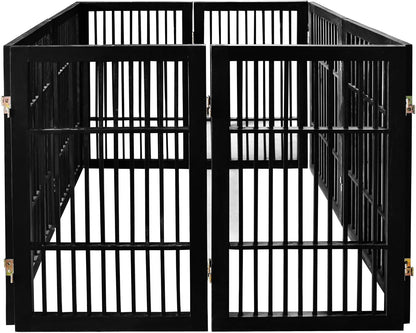 Freestanding Wooden Dog Gate Foldable Indoor Pet Gate No Drill Expandable Barrier for Doorways Stairs Hallways Portable Wood Fence for Small Dogs & Puppies (Brown Pet Gate, 4 Panel 24" Tall)