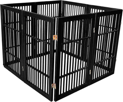 Freestanding Wooden Dog Gate Foldable Indoor Pet Gate No Drill Expandable Barrier for Doorways Stairs Hallways Portable Wood Fence for Small Dogs & Puppies (Brown Pet Gate, 4 Panel 24" Tall)