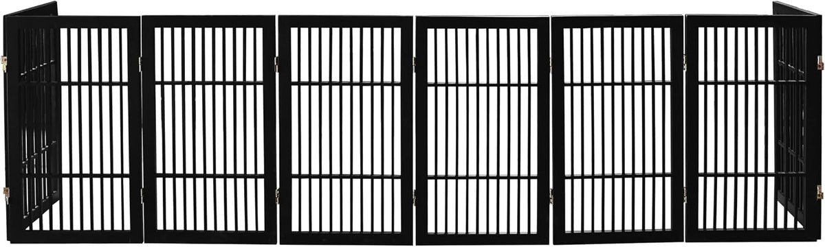 Freestanding Wooden Dog Gate Foldable Indoor Pet Gate No Drill Expandable Barrier for Doorways Stairs Hallways Portable Wood Fence for Small Dogs & Puppies (Brown Pet Gate, 4 Panel 24" Tall)